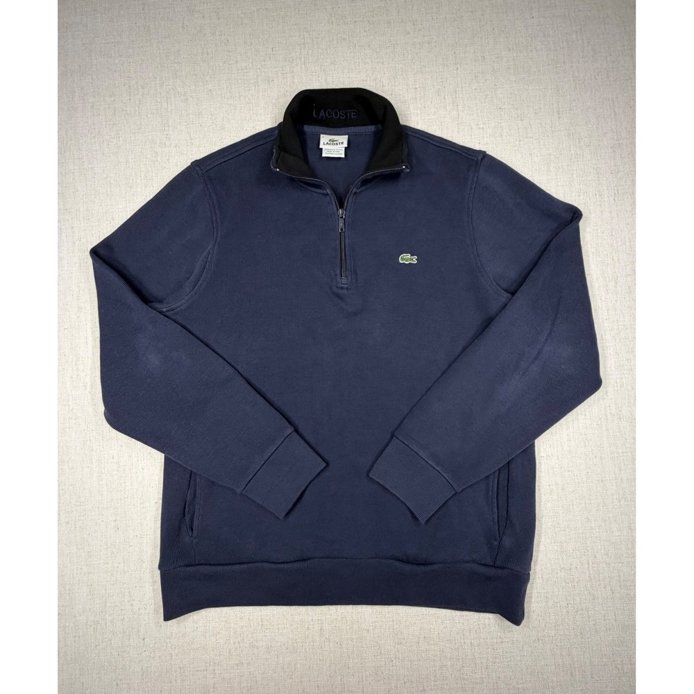 Lacoste Mens Quarter Zip Pullover Sweatshirt Navy Blue Cotton Size 6 F8330